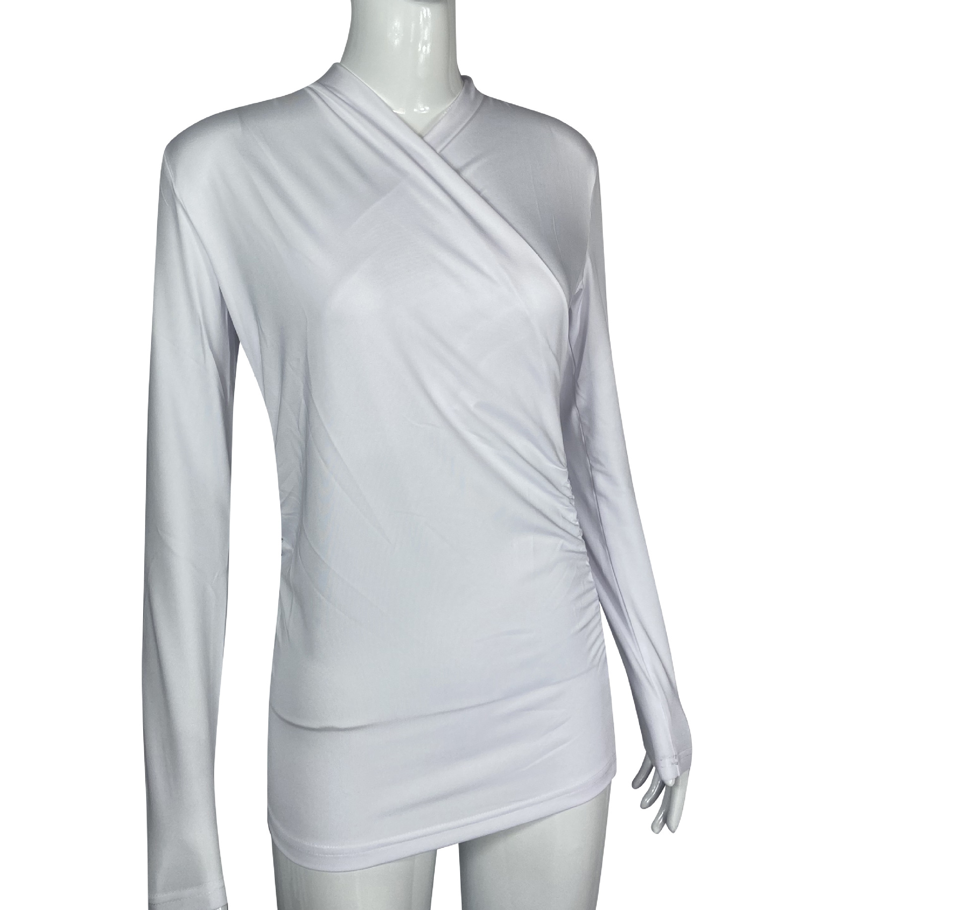 Elegant Women's Cross-Neck Slim-Fit T-Shirt Tuck Detail Versatile Autumn Winter Wardrobe Staple Fashion Top for Ladies_ecoleips.com