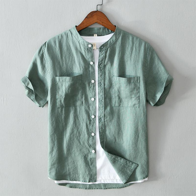 L560 summer linen breathable casual solid color shirt thin short sleeve shirt coat men's a generation of hair