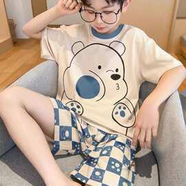 卡通儿童家居服中大童男孩居家夏季薄款空调服男童睡衣短袖套装