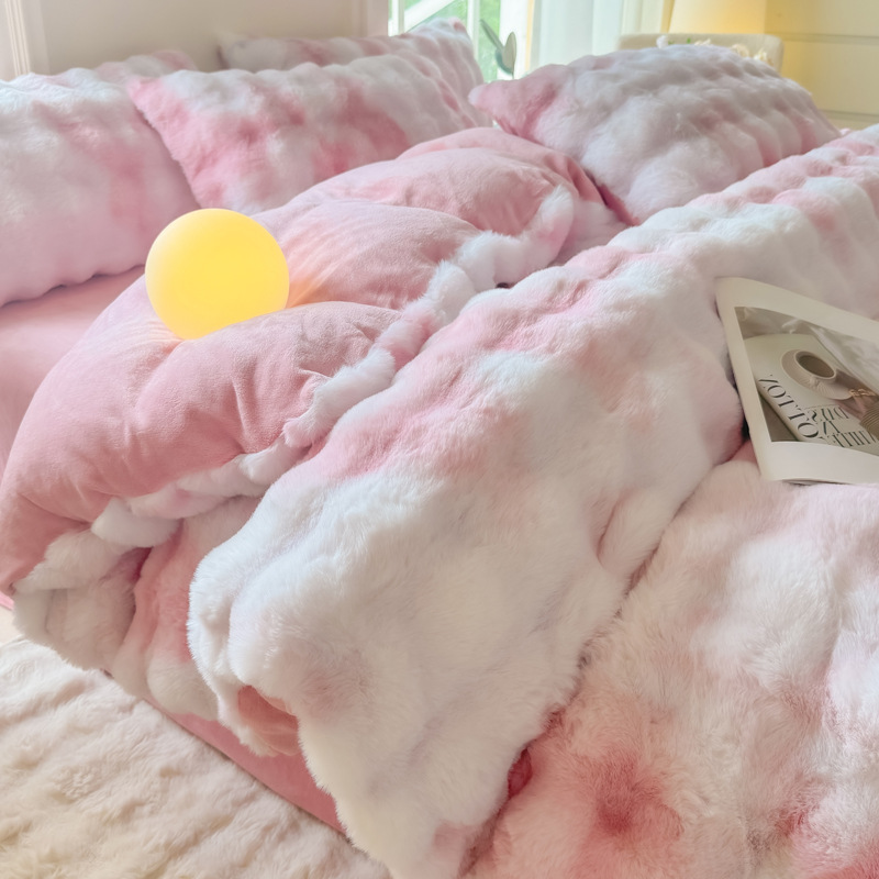 Brushed Bedding, Accessible Luxury, Simple Quilt and Sheets, Popular New Style 2025 New High Weight Rabbit Plush Four-Piece Set