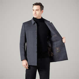 专柜羊毛大衣男2025冬季商务休闲翻领中年爸爸外套保暖羽绒双面呢