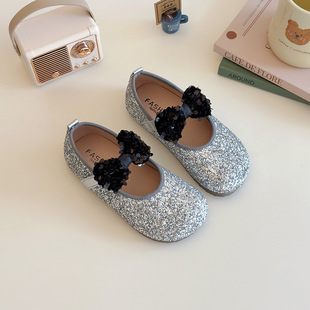 Full Diamond Girls Princess Shoes Spring 2025 New Children's Shoes Crystal Shoes with Dress Glitter Girls Middle Children's Shoes