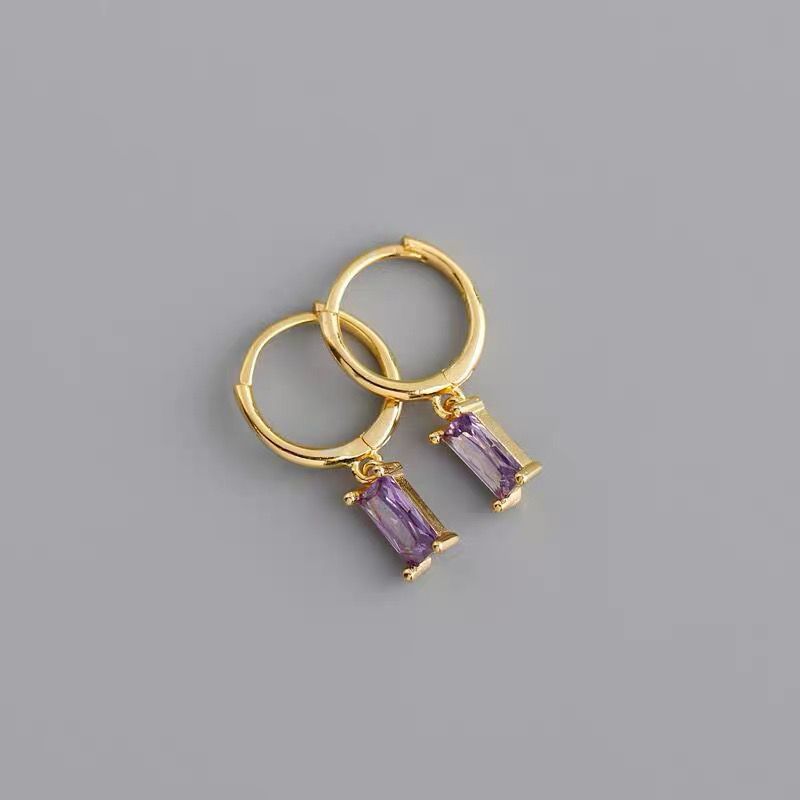925 plata esterlina pendientes de zircón de color mujer Europa y América ligera de lujo cuadrados pendientes temperamento in pendientes pendientes de orejas