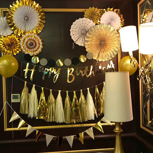12 pieces wavy pattern bronzing pennant children's birthday party decoration hanging flag birthday pull flag banner wholesale customization