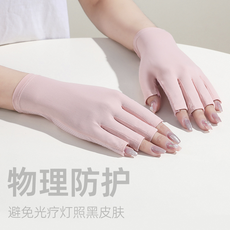 新款女士美甲手套防紫外線親膚透氣夏季戶外冰絲防曬手套開車防滑