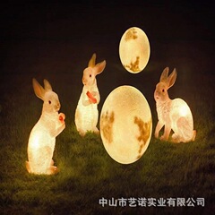 中秋兔子月亮组合发光树脂玻璃钢雕塑大型文旅景观园林兔子小品灯
