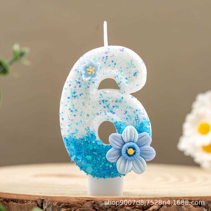グラデーションブルーの花デジタル誕生日キャンドルアマゾン越境電子商取引パーティーケーキデコレーション1歳クリエイティブキャンドル|undefined
