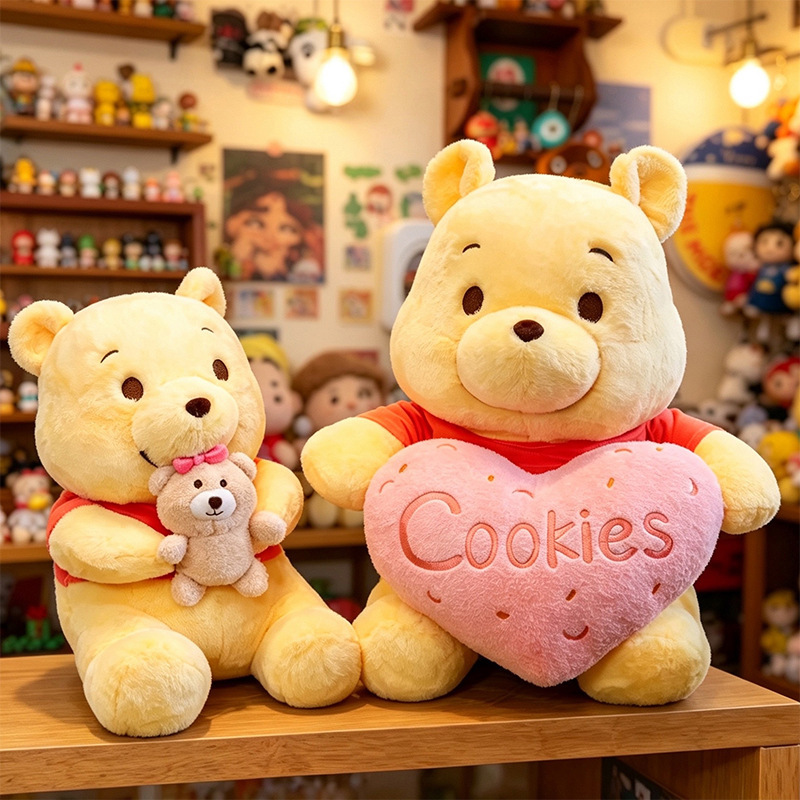 New cute Winnie the Pooh bear plush toy with a heart, soft and adorable doll for soothing sleep