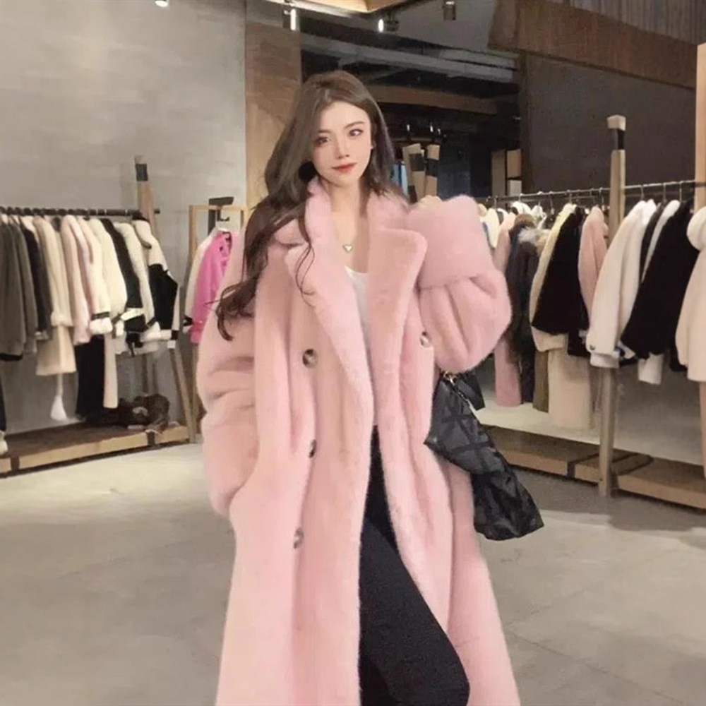 가을과 겨울 새로운 모피 원 코트 밍크 양털 긴 모방 양털 느슨한 여성용 두꺼운 양털 코트