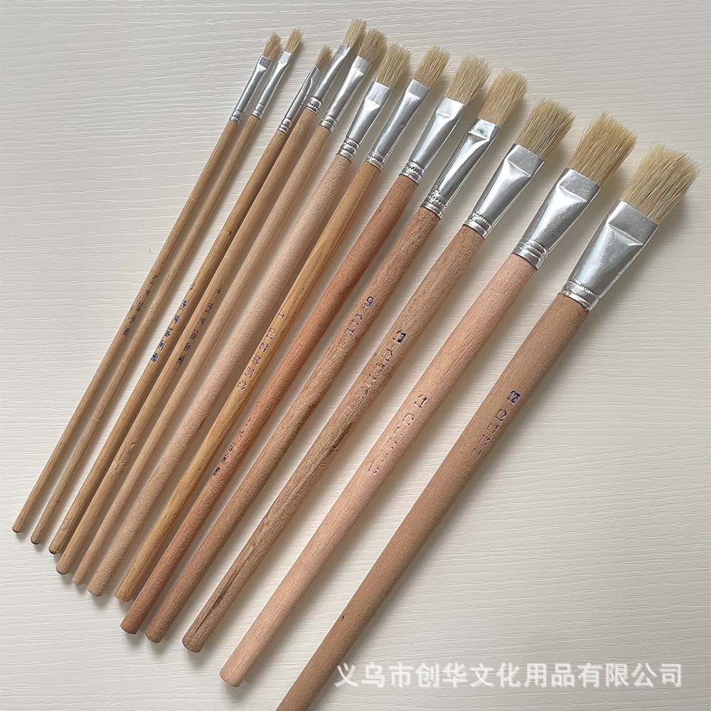 厂家供应加厚猪鬃原木杆油画笔 鞋胶刷开刷模工具猪鬃扫灰刷不掉