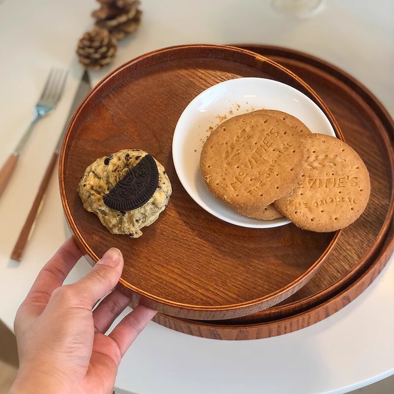 家庭用菓子茶皿皿カフェ円形菓子皿茶皿インスタ风レトロケーキ木制トレー|undefined