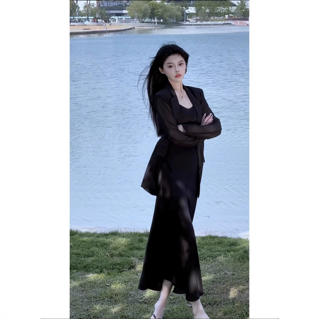 [Спот] Большой размер летний толстый мм костюм солнцезащитный костюм пиджак тонкий подтяжка юбка из двух частей женский 6122