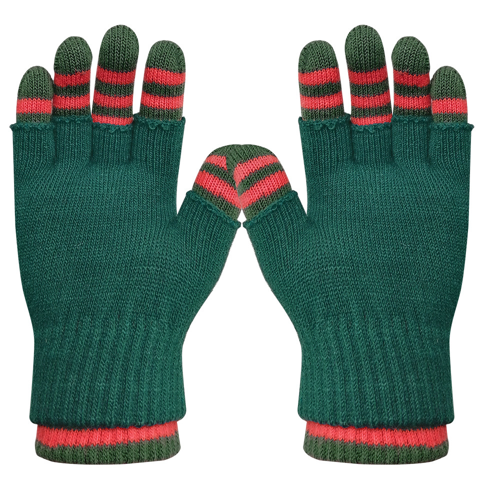 条纹腈纶魔术手套儿童半指套全指2合1手套双层服饰厂家货源