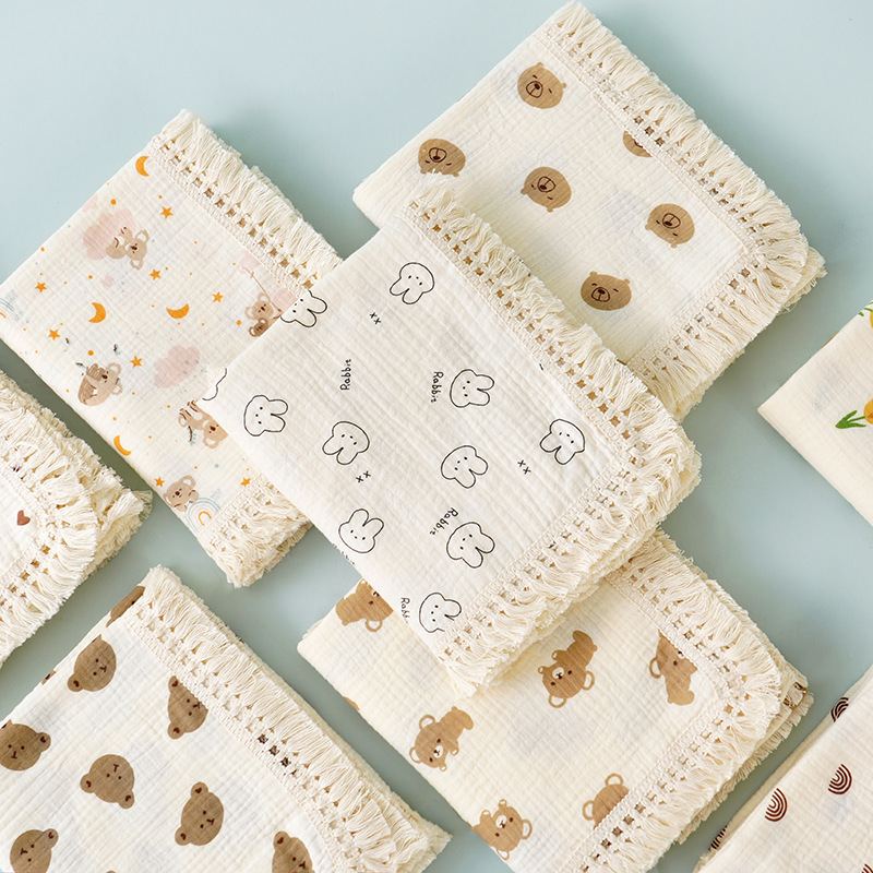 儿童抱毯双层绉布包裹被纯棉柔软流苏宝宝推车盖毯婴儿毯