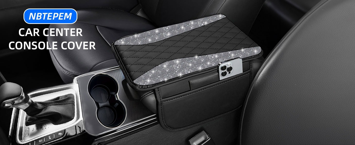 Diamond-embellished car interior armrest pad, diamond-filled armrest box pad for women, protective cover with hot-stamped diamonds, armrest box pad