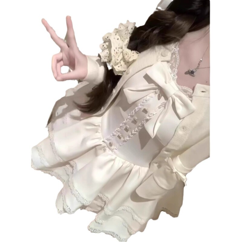 法式甜美超好看开衫外套蓬蓬蛋糕连衣裙两件套小个子春秋穿搭|undefined