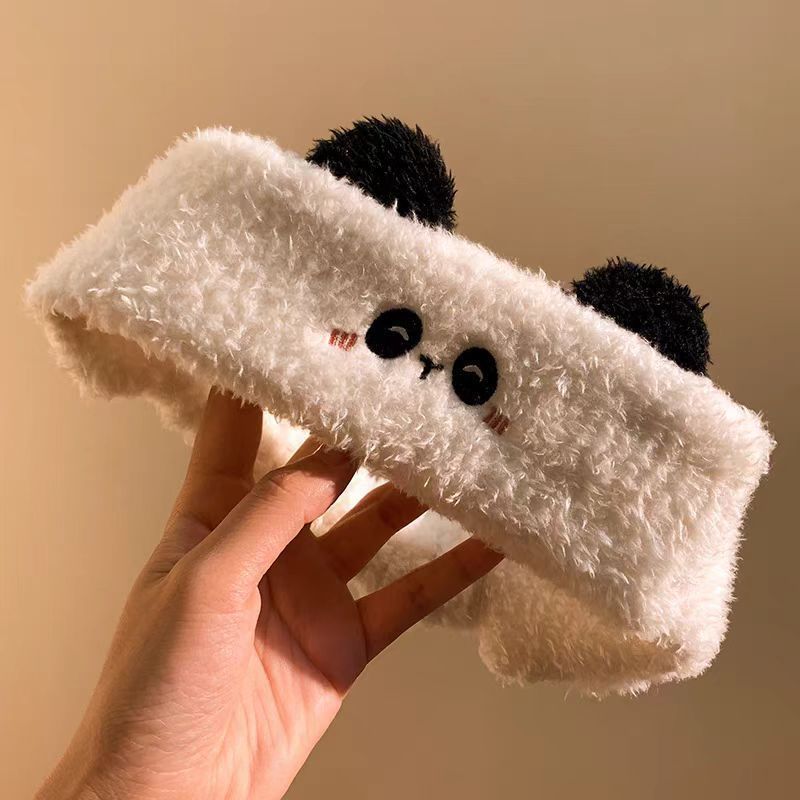 かわいいパンダの耳の毛の束の女性のマスクをつけて顔を洗う専用のカチューシャはマジックテープの髪飾りを調節することができます。|undefined