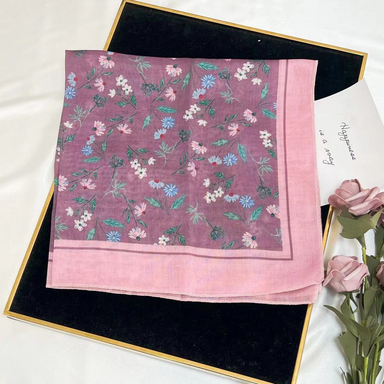 60g Weight Kerchief Classification Daily Occasion cotton and linen Material Flower Pattern Summer Season Women's Gender IG Style Style Women's IG Style Flower Cotton And Linen Kerchief 157
