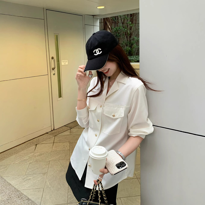Baishiwang Tencel White V-Neck Long-Sleeve Shirt for Women, New Spring Style, Versatile, Slimming Design, Unique Shirt Top Baishiwang Tencel White V-Neck Long-Sleeve Shirt for Women, New Spring Style, Versatile, Slimming Design, Unique Shirt Top