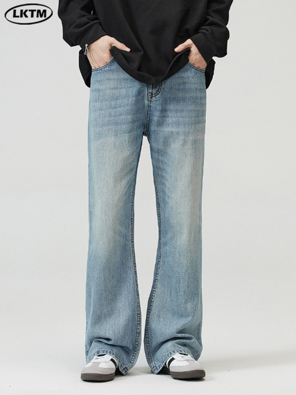 LKTM Men's Wear# American High Street Washed light blue Slimmer J