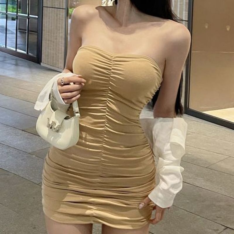 性感抹胸連衣裙東南亞新款小個子收腰修身泰式氣質包臀短裙超短