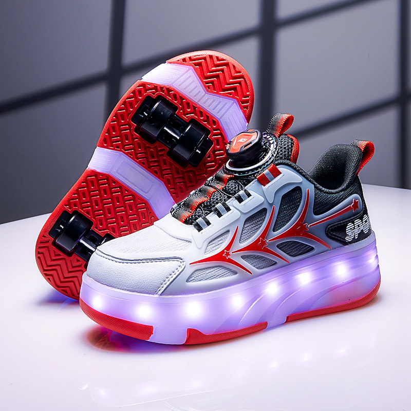Girls' Lizo Shoes Double Wheel Children's Flash Skate Shoes Girls Sports Skate Shoes Students Internet Celebrant Lizo Shoes Mesh Surface
