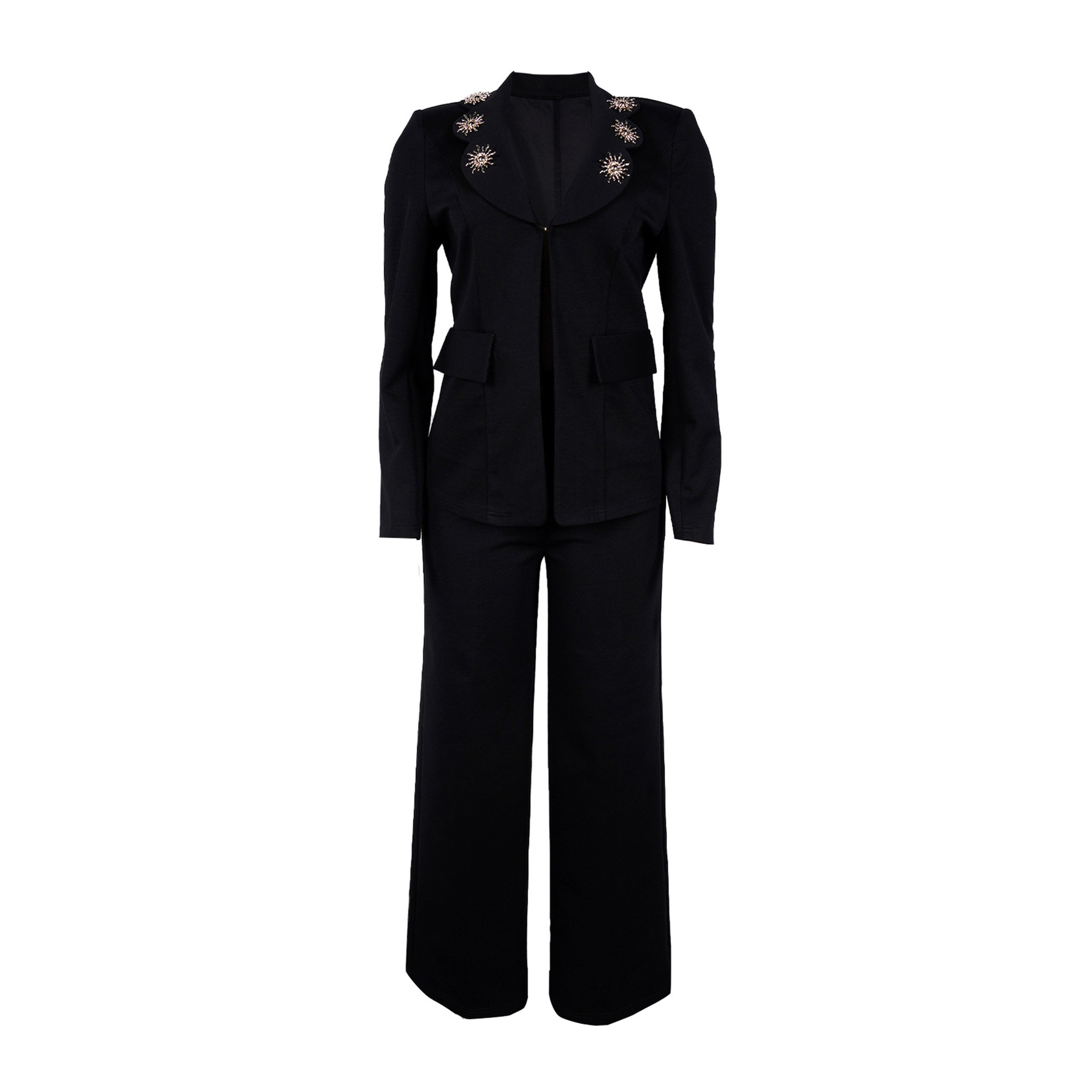 Completo elegante donna con blazer a revers a contrasto e pantaloni_voghion.com