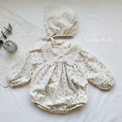  Spring New Korean Style Infant and Toddler Harness Ins Floral Jumpsuit Fresh Lapel Girls Harness
