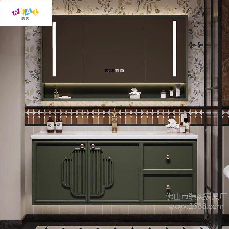 Retro American-Style Oak Bathroom Cabinet Set with Wall Cabinet, Integrated Ceramic Basin Washstand, Sink, and Vanity Retro American-Style Oak Bathroom Cabinet Set with Wall Cabinet, Integrated Ceramic Basin Washstand, Sink, and Vanity