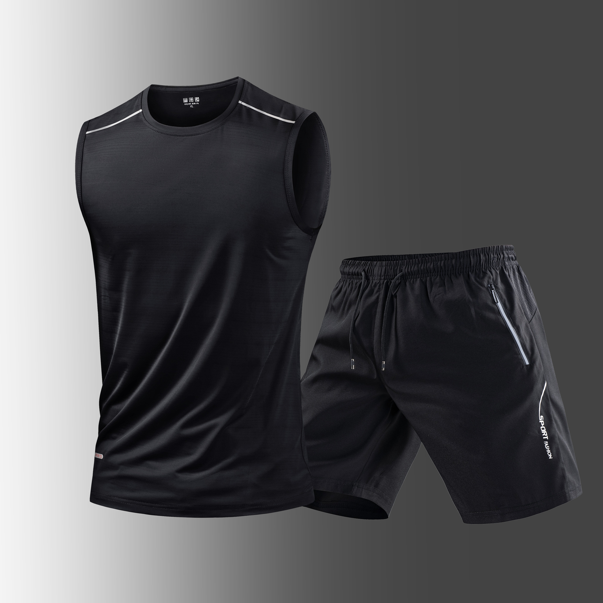 25 seda de hielo seco rápido para hombres de verano delgado transpirable elástico sensación fría camiseta corta ropa deportiva casual dos piezas