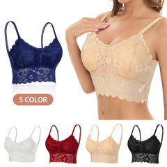 外貿鏤空紅色透氣蕾絲文胸女文胸襯墊抹胸內衣大碼蕾絲吊帶裹胸