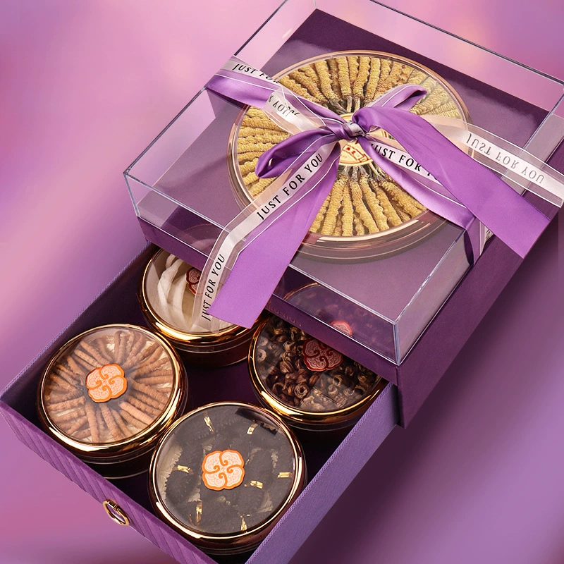 Фиолетовый хрустальный ящик Двухслойная подарочная коробка для западного женьшеня птичье гнездо Yuanbei Dendrobium упаковка пустая коробка для рога оленя двойная подарочная коробка