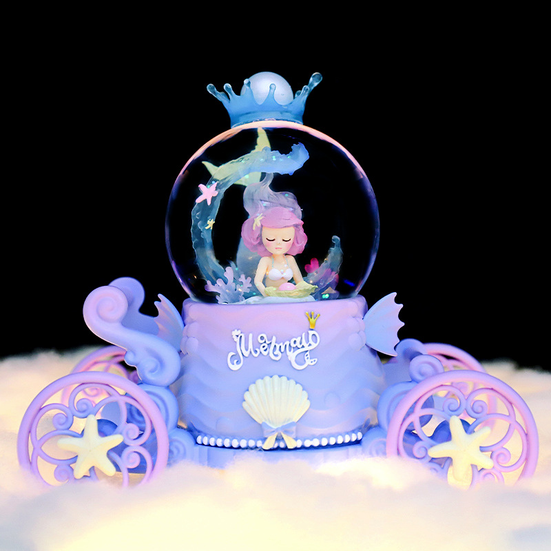 창조적 인 마차 마술 크리스탈 볼 음악 상자 바다 심장 인어 공주 진주 크리스탈 볼 장식품 선물