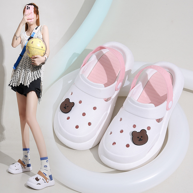 Bear Hole shoes women's thick-soled non-slip net red cute beach sandals outdoor summer personalized toe shoes wholesale
