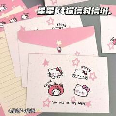 ピンクスターキティ猫便箋、見栄えが良くかわいいインスタイルの手書き手紙、彼氏と彼女への告白と祝福