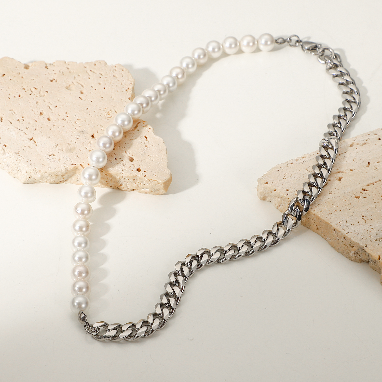 Fashion Stainless Steel Geometric Pattern Necklace Daily Electroplating Artificial Pearl Stainless S