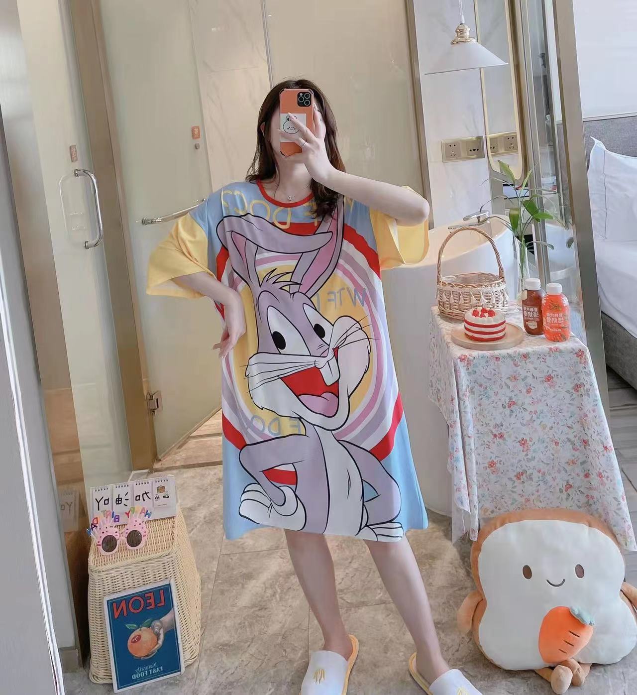 Una variedad de 2023 verano Comercio exterior falda cultural de manga corta suelta grasa más tamaño camisón de dibujos animados ropa para el hogar ventas directas de la fábrica