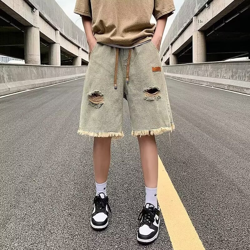 Trendy American-Style Summer Thin Denim Shorts for Men, Trendy Brand Men's Casual Knee-Length Shorts Trendy American-Style Summer Thin Denim Shorts for Men, Trendy Brand Men's Casual Knee-Length Shorts