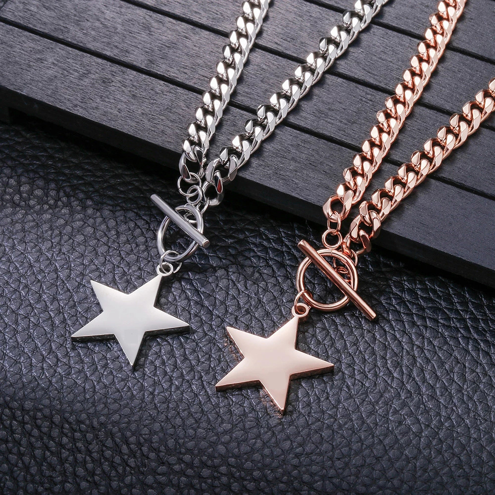 Five-pointed Star Stainless Steel Torque Necklace For Unisex_voghion.com