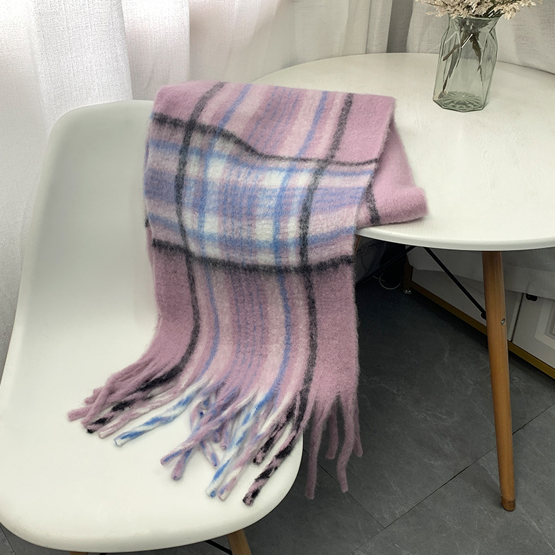 Bufanda de cuadros para mujer con flecos estilo cachemir_voghion.com