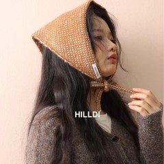 韩系针织华夫格三角巾女冬季保暖头巾氛围感系带披肩发带