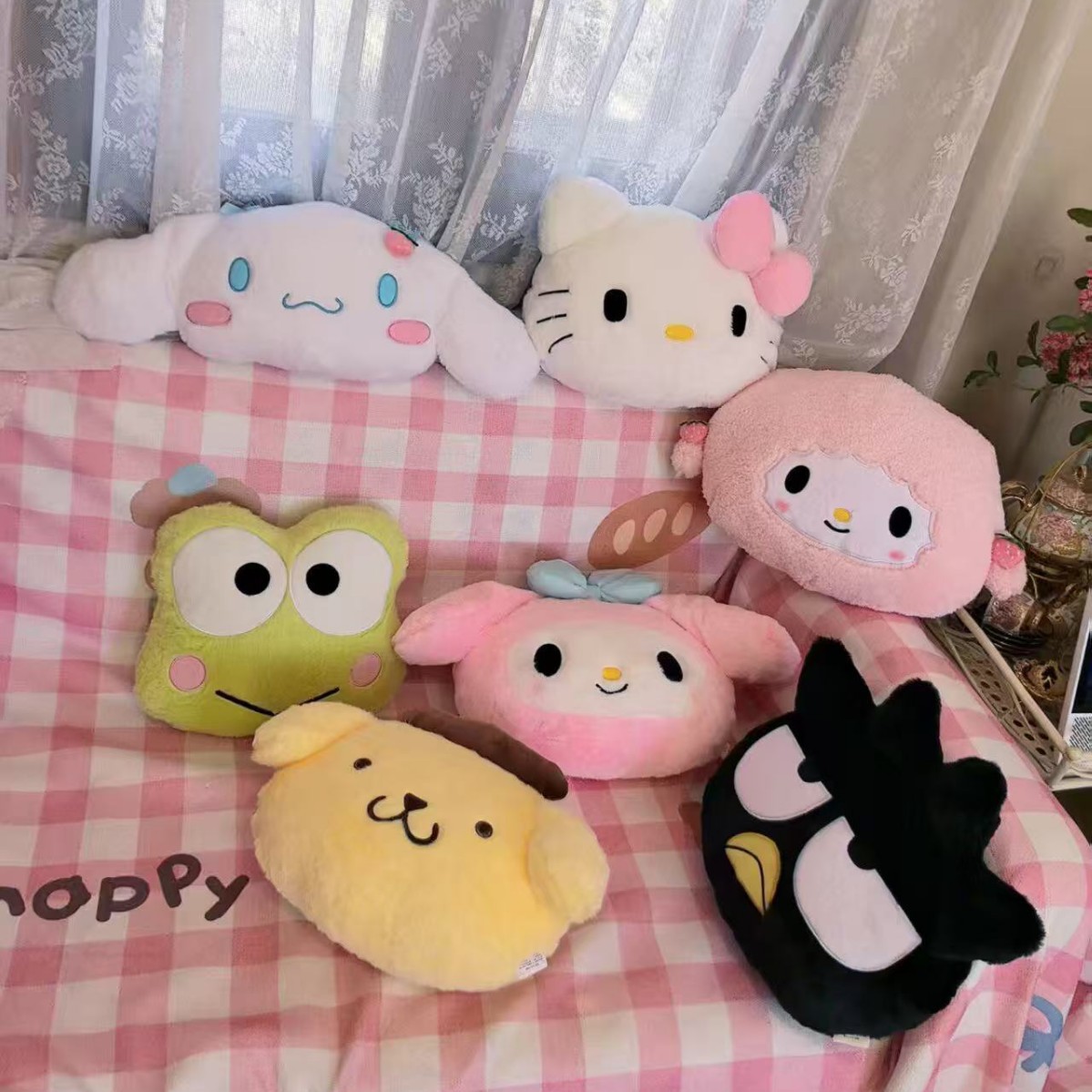 Japanese-Style Cartoon Cute Girl Heart Plush My Melody Kitty Pompompurin Pillow Car Double-Sided Embroidery Cushion