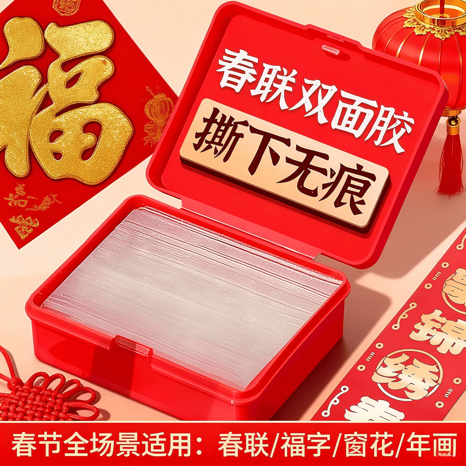 无痕春联双面胶年画对联车载摆件婚庆家用胶贴透明不残胶双面胶带