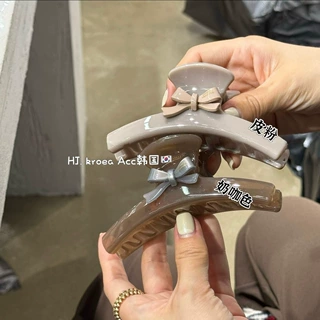 韩国春夏新款低饱和奶咖色醋酸蝴蝶结几何抓夹后脑勺抓夹鲨鱼夹