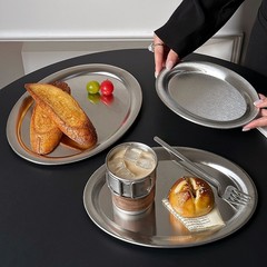 シンプルなインインターネットセレブレストランパンプレートステンレス鋼楕円形プレートケーキプレートカフェデザートプレート小皿