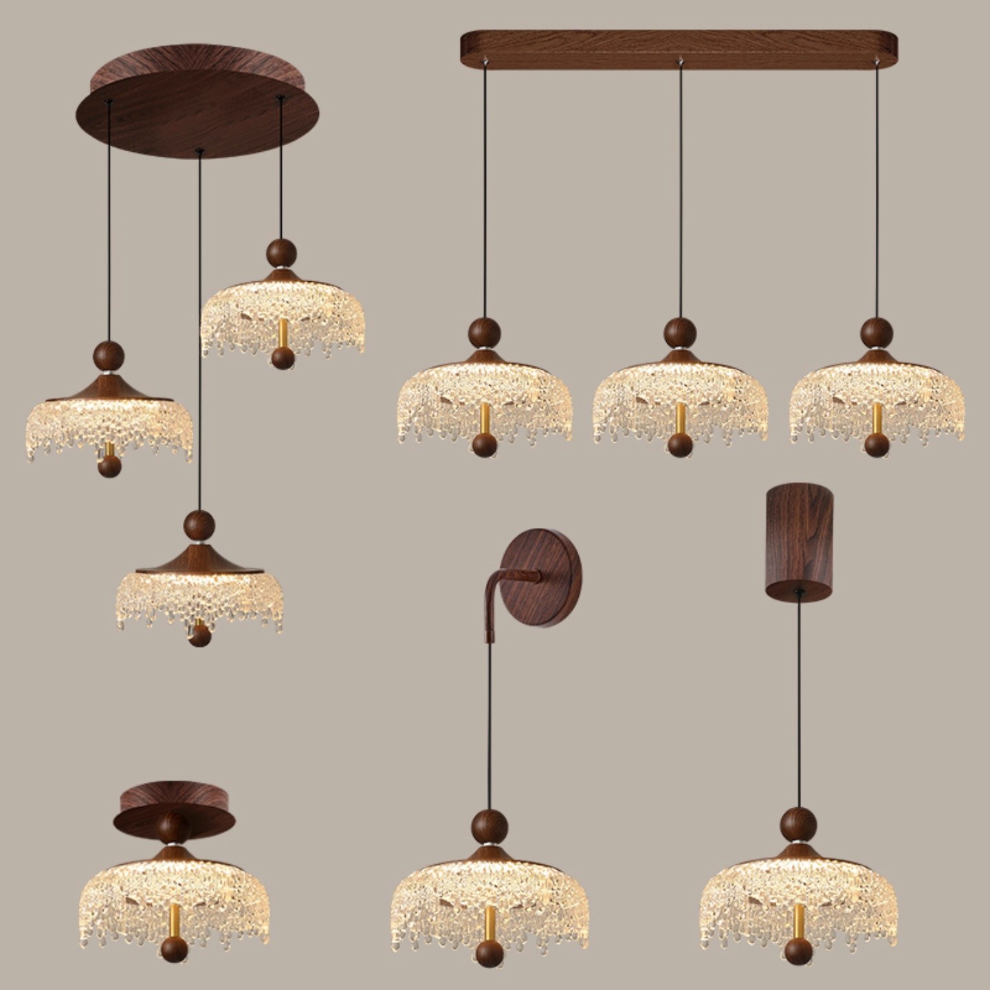 Estilo medieval color nuez inteligente elevación minimalista comedor retro lámpara de pasillo estudio dormitorio cabecera comedor candelier