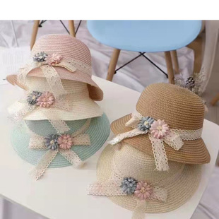 New children's sunscreen sun hat girls princess hat sunscreen straw hat baby Summer beach hat factory direct sales