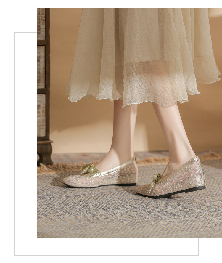 Sandal cao gót nữ ren lưới hở mũi phong cách Pháp — Champagne màu chi tiết 23