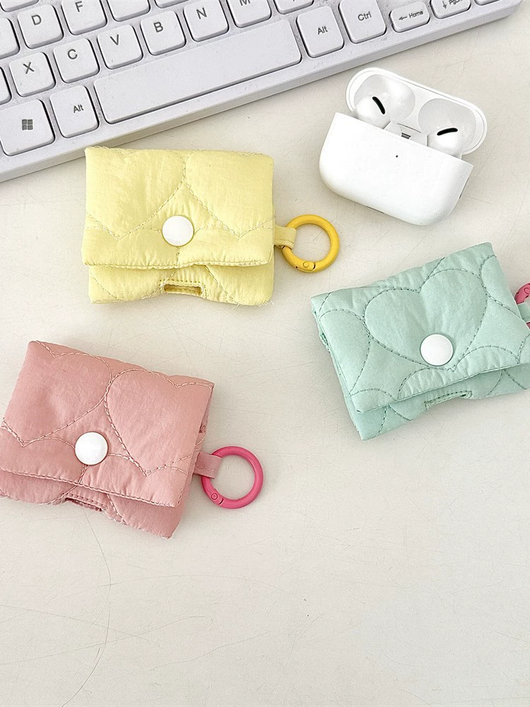 Protective AirPods Case (Apple-compatible) Quilted Keychain Pouch, Compact Bluetooth Earbud Storage