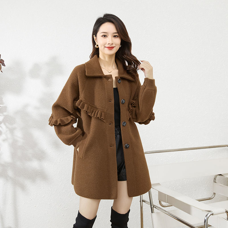 秋冬新款胖毛呢外套加肥大码中长款时尚双面毛呢子大衣潮
